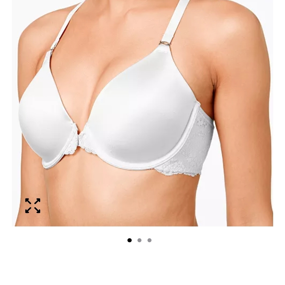 Maidenform One Fab Fit Lace T-Back Underwire Front Close Bra 7112, White 36C